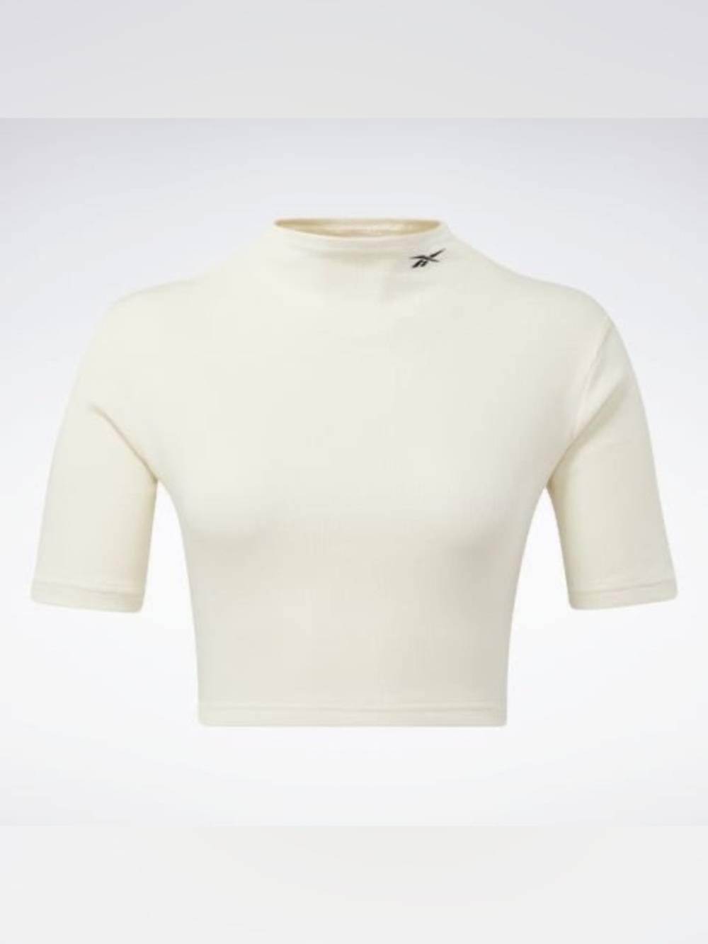 Reebok Apparel Women’s Cream Mock Neck Short Sleeve Crop Top